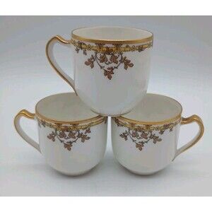 3 Havilland Limoges Schleiger 513 Espresso Demi Cups Gold Trim